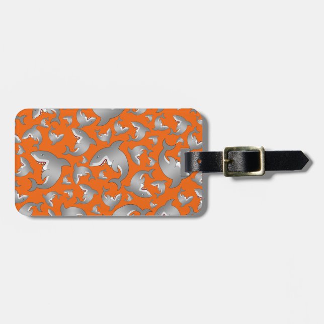 Orange shark pattern luggage tag (Front Horizontal)