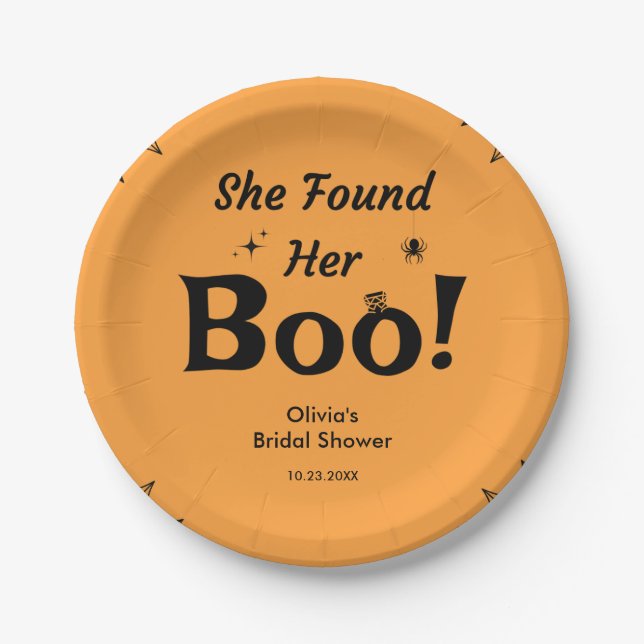 Orange She Found Her Boo Halloween Bridal Shower  Paper Plate (Front)