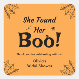 Orange She Found Her Boo Halloween Bridal Shower  Square Sticker