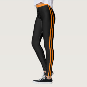 Orange Side Stripe Black Leggings Custom Colours