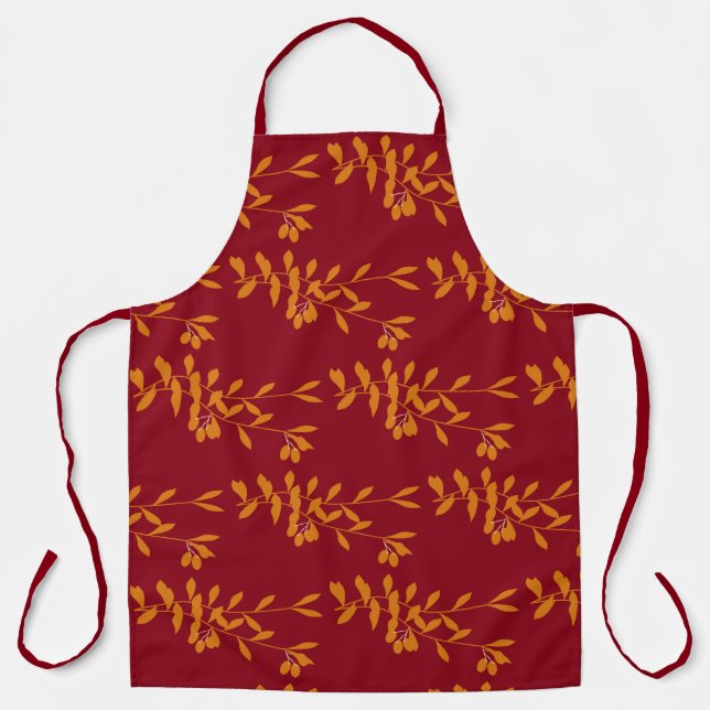 Orange silhouette branch leaves on red apron (Front)