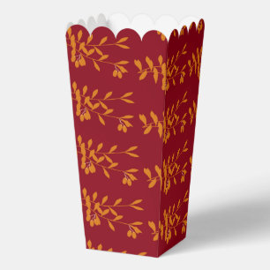 Orange silhouette branch leaves on red favor box