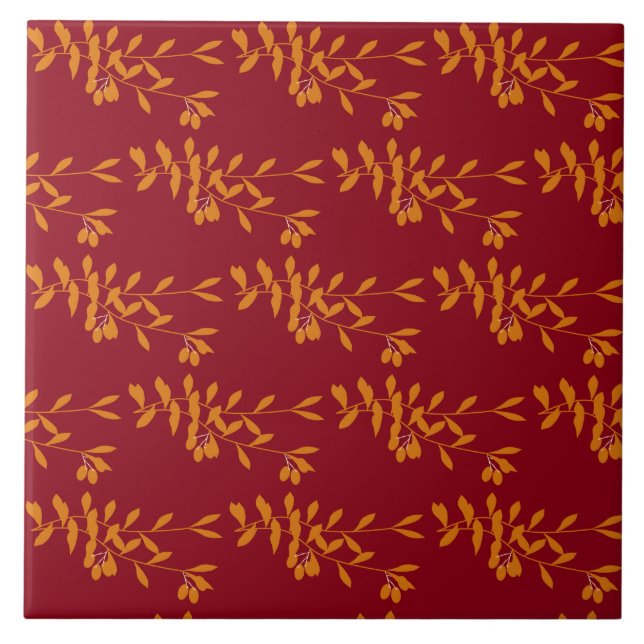 Orange silhouette branch leaves on red tile (Front)