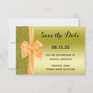 Orange Silk Bow Gold Glitter 18th Birthday Save The Date