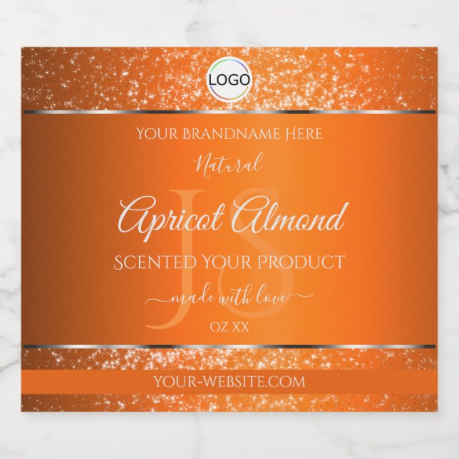 Orange Silver Logo Initials Glitter Product Labels (Single Label)