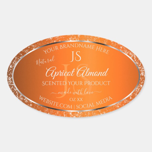 Orange Silver with Glitter Initials Product Labels (Front)
