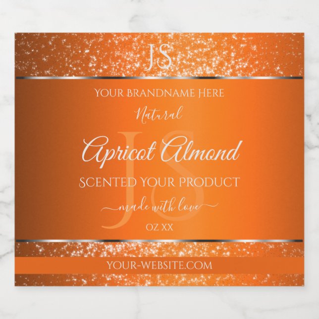 Orange Silver with Glitter Initials Product Labels (Single Label)