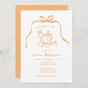 Orange Simple Bow Baby Shower Invitation