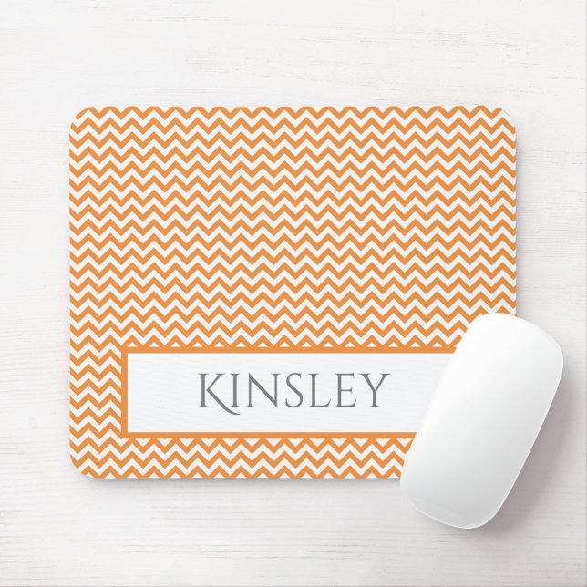 Orange Simple Chevron Personalized Mouse Pad (With Mouse)