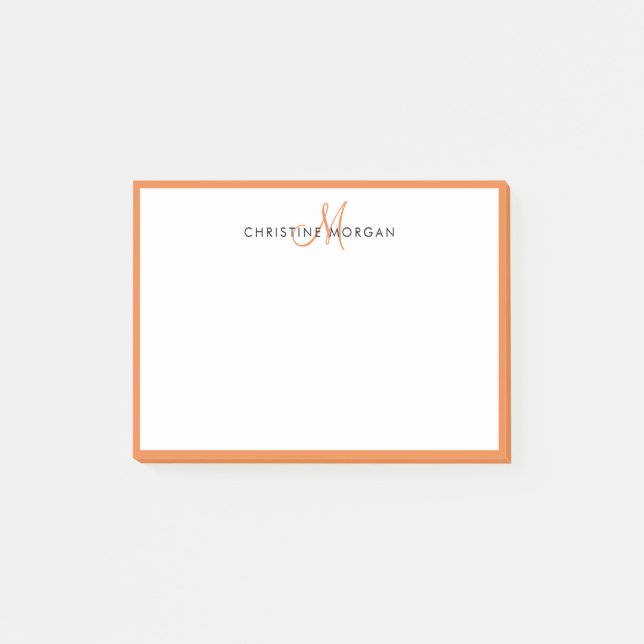 Orange simple chic minimalist monogram name post-it notes (Front)