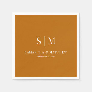 Orange Simple Couple Initials Fall Wedding Napkin
