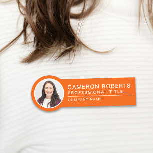 Orange Simple Employee Photo Name Tag