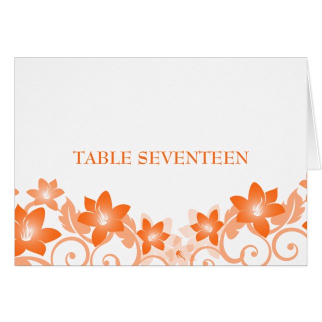 Orange Simple Floral Table Number Card (Front Horizontal)