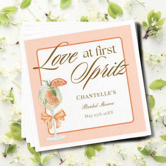 Orange Simple Love At First Spritz Bridal Shower  Napkin (Creator Uploaded)