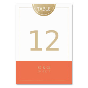 Orange simple modern wedding table number