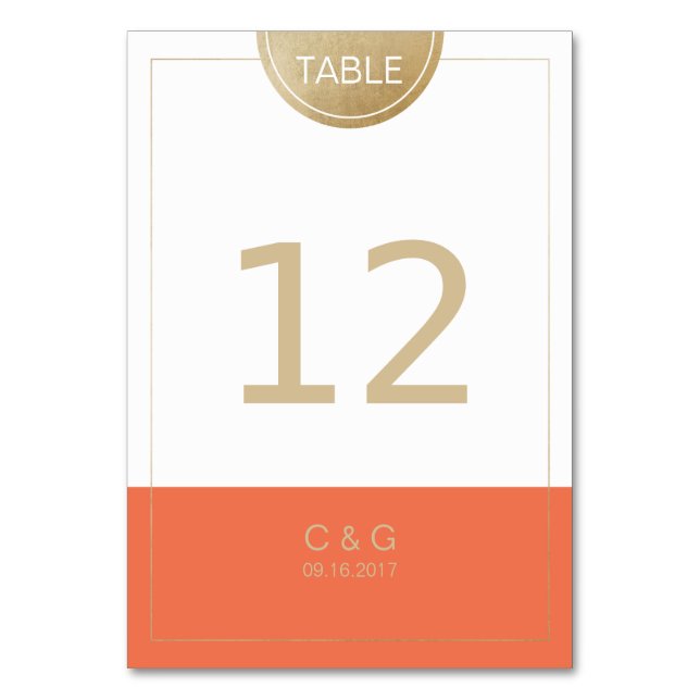Orange simple modern wedding table number (Front)