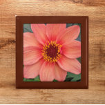 Orange Single Dahlia Floral Gift Box<br><div class="desc">Store trinkets,  jewellery and other small keepsakes in this wooden gift box with ceramic tile that features the photo image of an orange,  single Dahlia flower. A lovely,  floral design! Select your gift box size and colour.</div>
