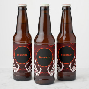 Orange Skeleton Hands Beer Bottle Label
