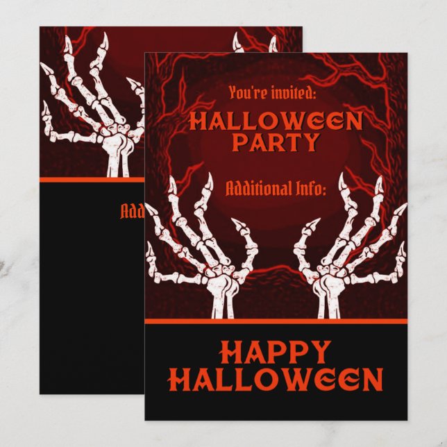 Orange Skeleton Hands Invitation (Front/Back)