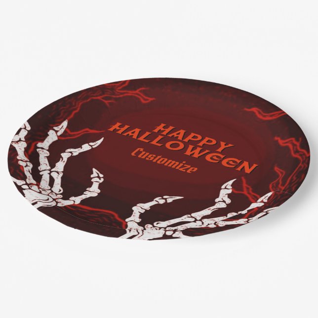 Orange Skeleton Hands Paper Plate (Angled)