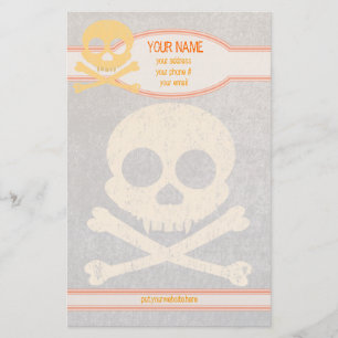 Orange Skull Distressed Personalized Stationery