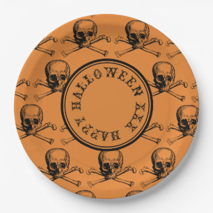 Orange Skull Halloween Personalized Message Paper Plate