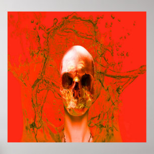 Orange Skull in Water Poster
