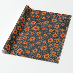 Orange Skulls and Sunflower Series Design 4 Wrapping Paper