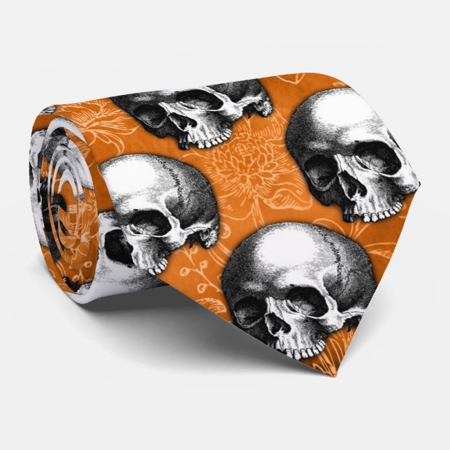 Orange Skulls and Sunflower Series Design 6 T Tie (Rolled)