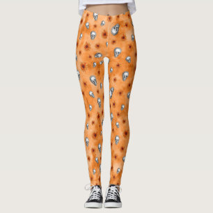 Orange Skulls and Sunflower Series Design 8  Leggings