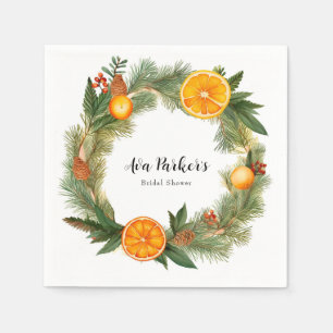 Orange Slice Green Pine Needles Bridal Shower Napkin