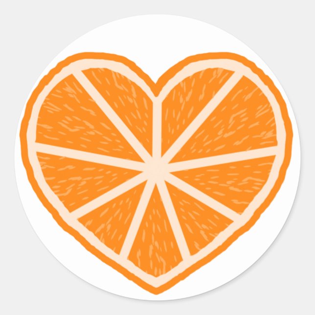 Orange Slice Heart Classic Round Sticker (Front)