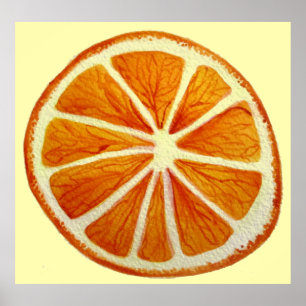 Orange slice macro fruit watercolor art poster