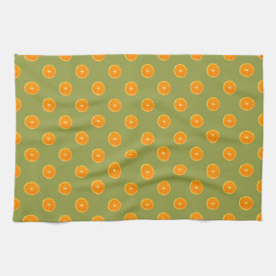 Orange Slice on Lime Green Background Kitchen Towel