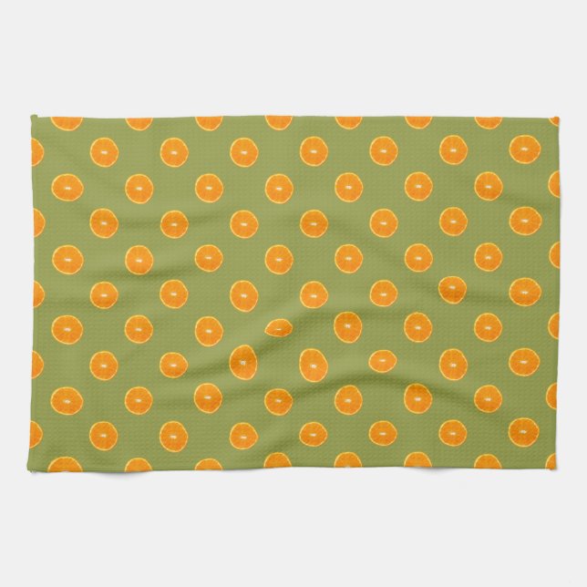 Orange Slice on Lime Green Background Kitchen Towel (Horizontal)