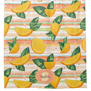 Orange Slice Pattern with Green Leaves on Pastel