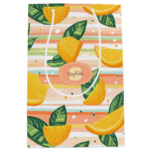 Orange Slice Pattern with Green Leaves on Pastel Medium Gift Bag