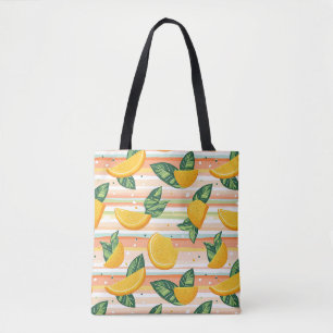 Orange Slice Pattern with Green Leaves on Pastel Tote Bag