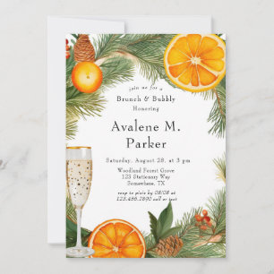 Orange Slice Pine Wreath Brunch & Bubbly Invitation