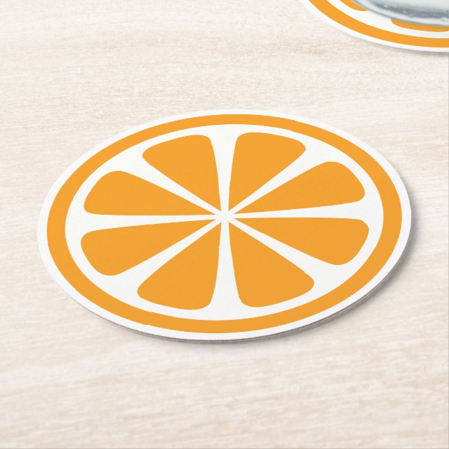 Orange Slice Round Paper Coaster (Angled)