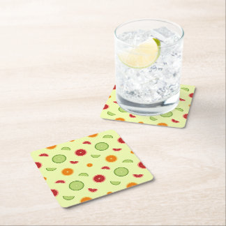 Orange Slice Seamless Pattern Square Paper Coaster