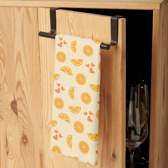 Orange Slices and Hearts Kitchen Towel (Thirds Fold)