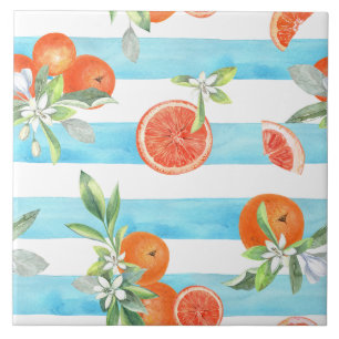 Orange Slices Blue Stripes  Tile