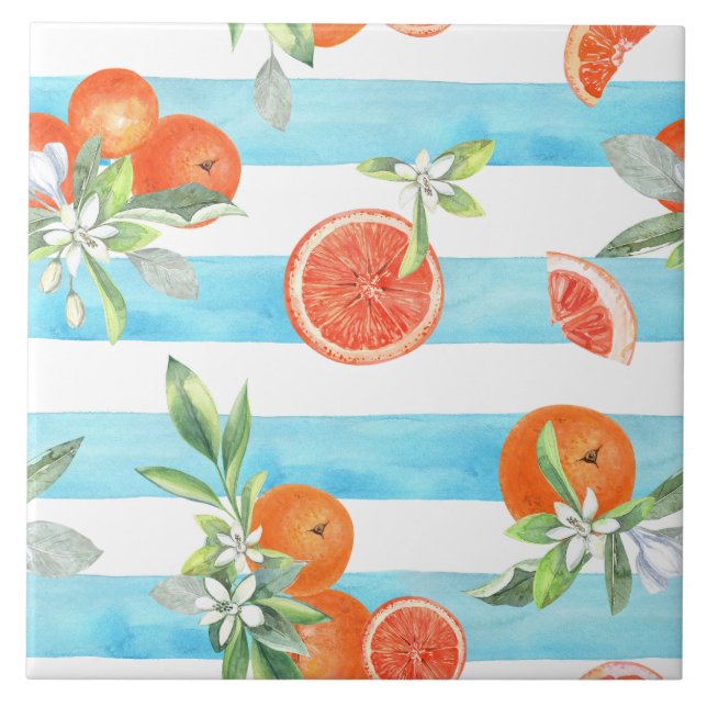 Orange Slices Blue Stripes  Tile (Front)