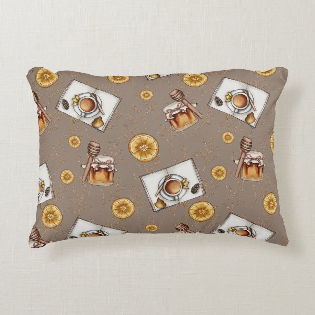 Orange Slices & Honey Pattern |  Sweet & Citrus Accent Pillow (Front)