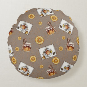 Orange Slices & Honey Pattern    Sweet & Citrus Round Pillow