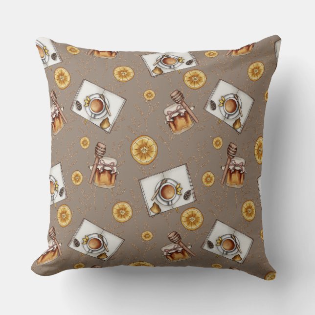 Orange Slices & Honey Pattern |  Sweet & Citrus Throw Pillow (Front)