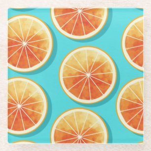 Orange Slices on Blue Glass Coaster