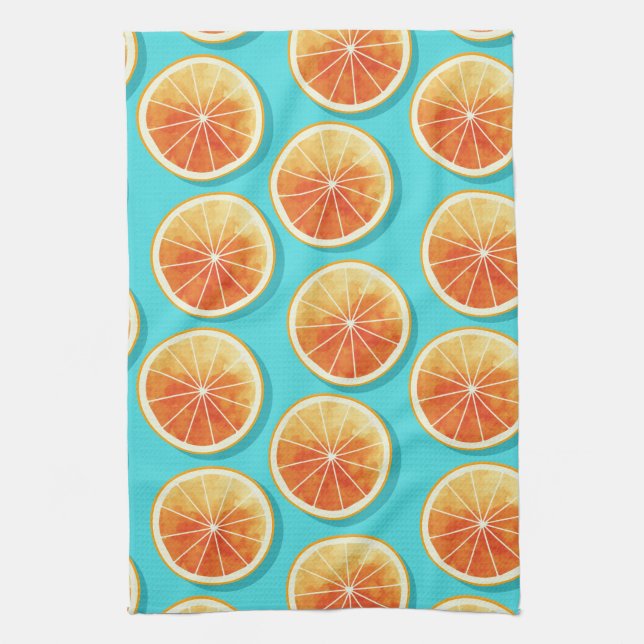 Orange Slices on Blue Kitchen Towel (Vertical)