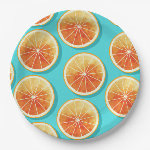 Orange Slices on Blue Paper Plate